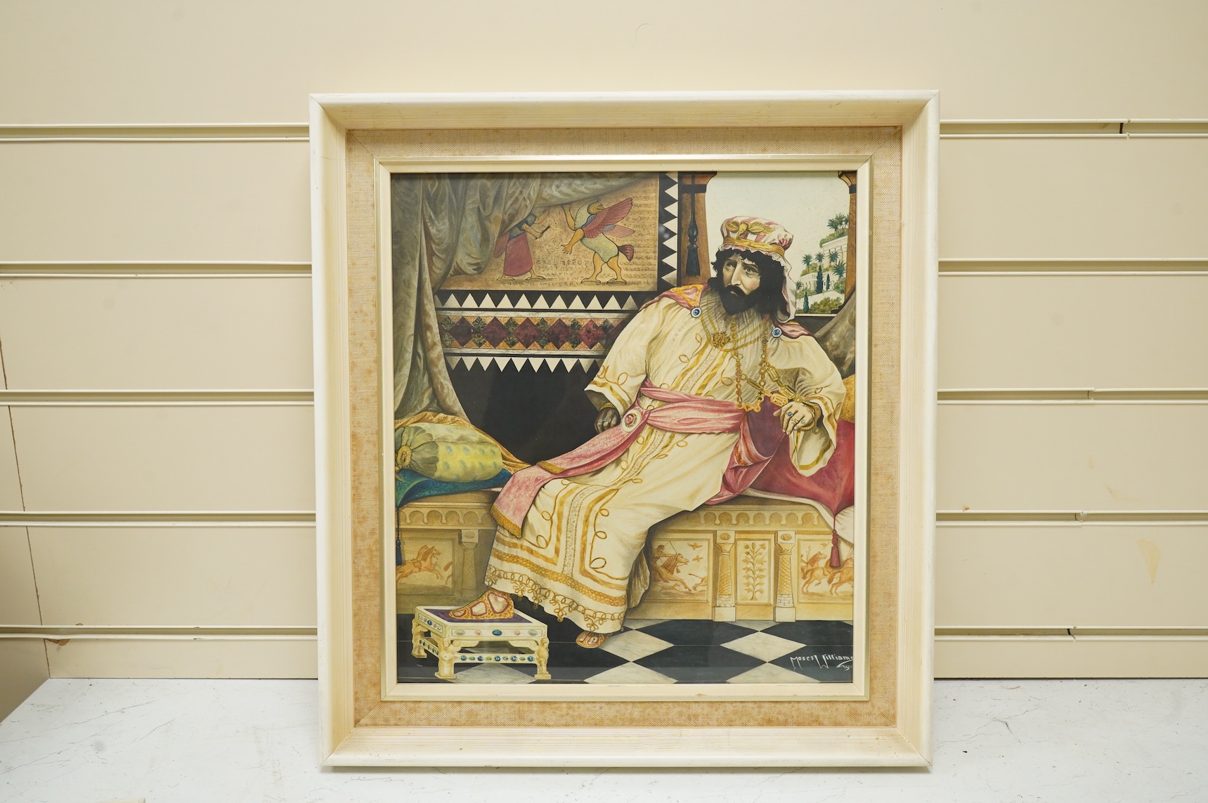 Moses Williams, Portrait of an Egyptian actor, signed and dated 1911, watercolour, together with a black and white photograph of the actor, indistinctly inscribed and dated 1914, largest 37 x 33cm